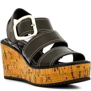 Donald J. Pliner Sandals Black Patent Leather Cork Wedge Irving sz 8 worn once